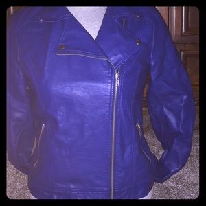 True blue faux leather jacket